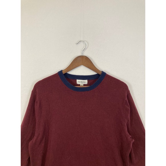 Goodfellow & Co Crewneck Sweater Mens Large Burgundy Navy Blue 100% Cotton Knit - Picture 4 of 8